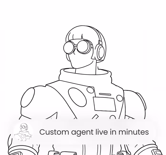 Line drawing of a futuristic person wearing round glasses and a bulky spacesuit with headphones.