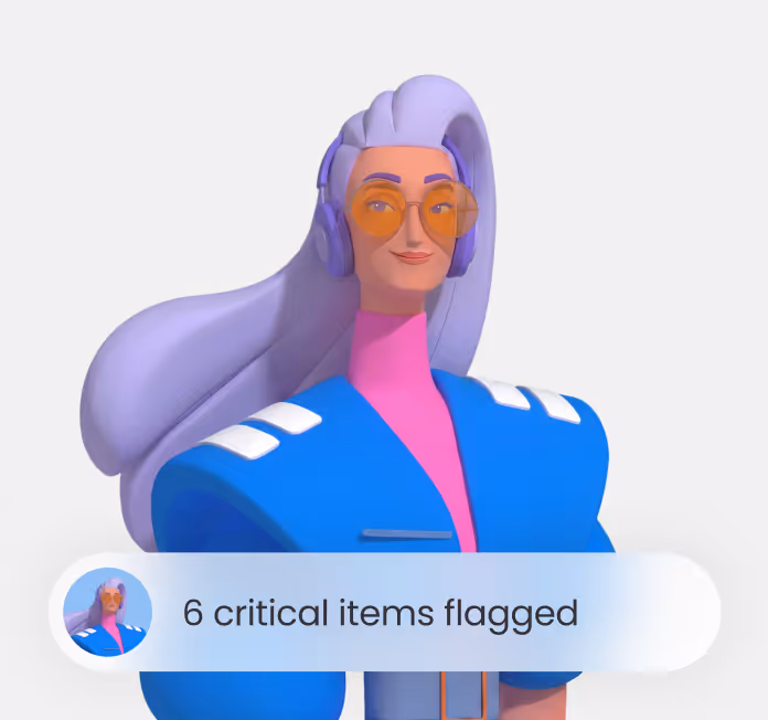 3D illustration of a person with lilac hair, orange glasses, blue jacket, and headphones.